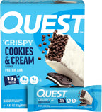 Quest Nutrition Crispy Cookies & Cream Hero Protein Bar, 18g Protein, 1g Sugar, 3g Net Carb, Gluten Free, Protein Snack, Keto Friendly, 4 Count