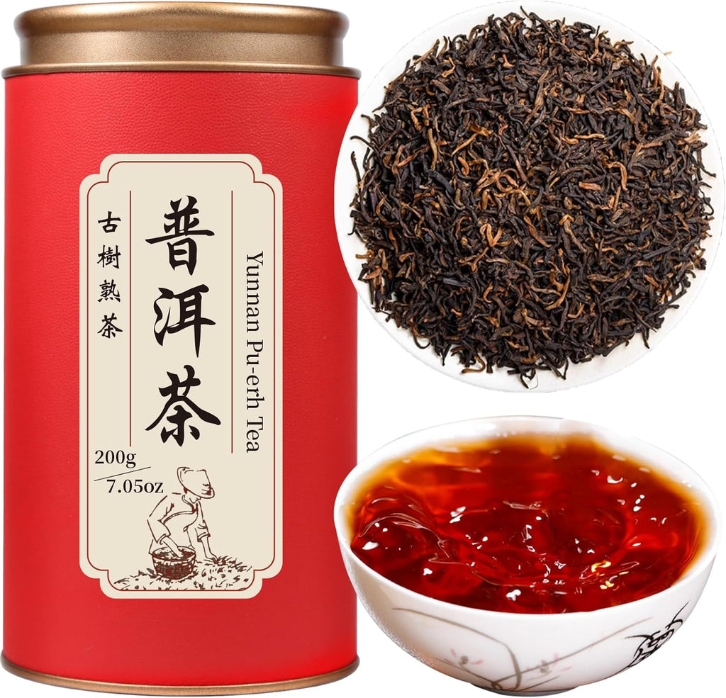 Yuexi Puerh Tea Loose Leaf Grade AAA Chinese Yunnan Puer Aged Fermented Pu-erh Ripe Puerh Chinese Tea Yunnan Ancient Tree 普洱茶 熟茶 宫廷普洱茶 云南勐海 7.05oz/200g