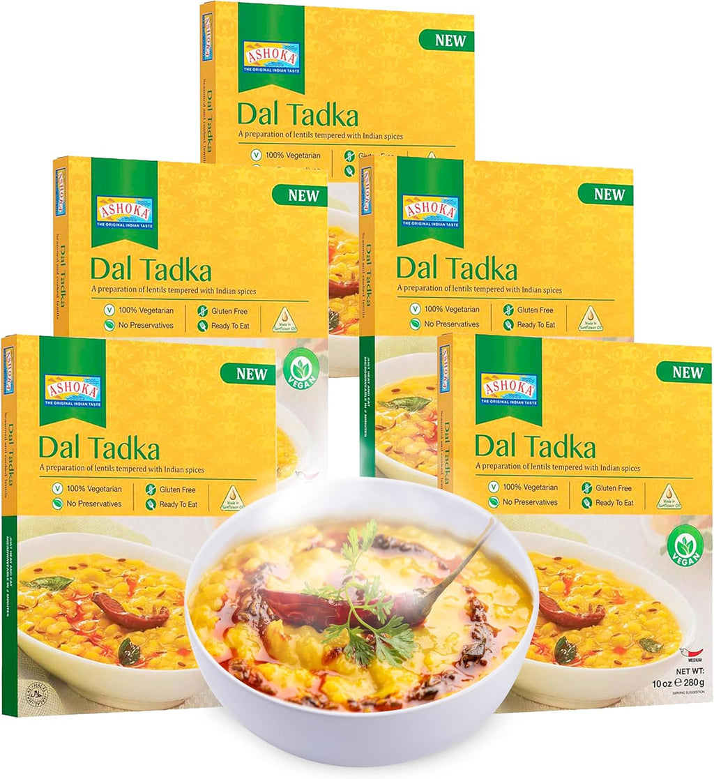 Ashoka Meals 1932, Plant-Based Lentils Curry, All-Natural Ready to Eat Meals, Authentic Dal Tadka, Portable Indian Food, Great for Lunch, Kosher Certified, Gluten-Free, No Preservatives, Pack of 5