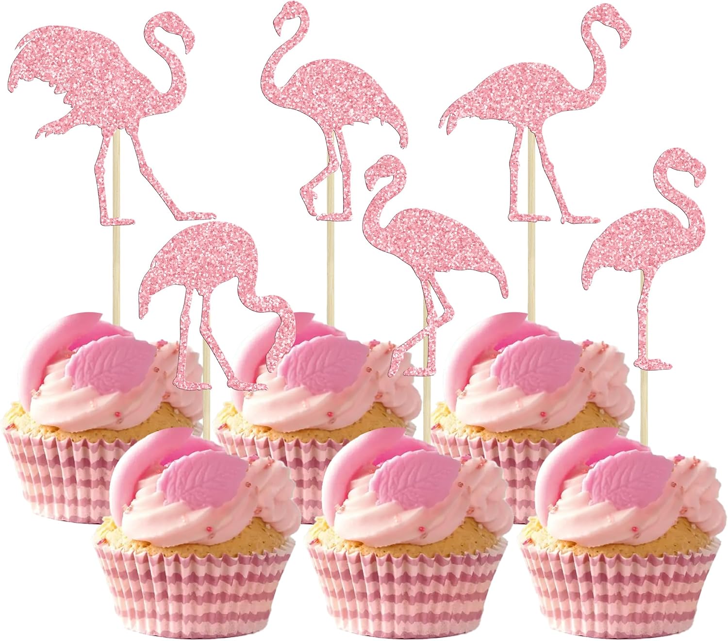 Ephlyn 24Pcs Flamingo Cupcake Toppers Tropical Flamingo Cake Topper Decorations for Summer Hawaii Theme Party Birthday Wedding Party Cake Decorative Supplies
