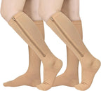2 Pairs Zipper Compression Socks, 15-20 mmHg Closed Toe Compression Stocking with Zipper for Women and Men