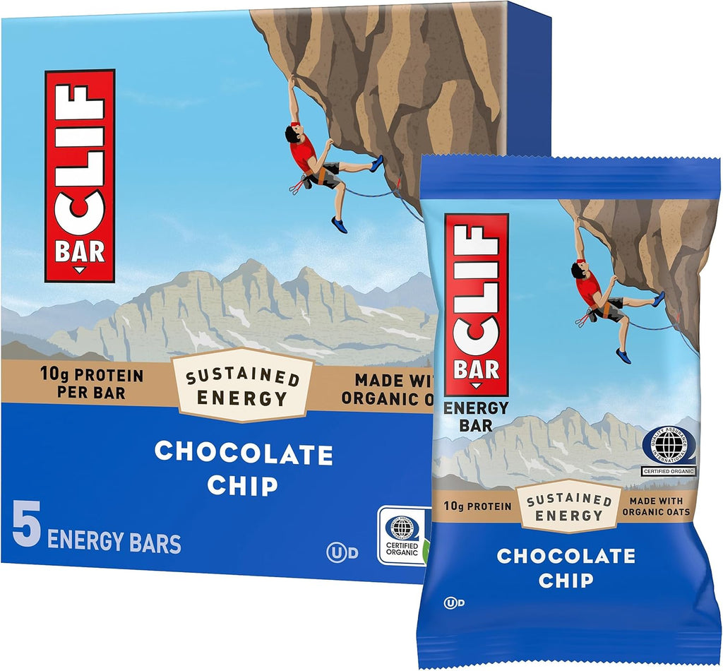CLIF BAR - Energy Protein Bars - Chocolate Chip - Made with Organic Oats - Energy Bars - Non-GMO - (5 Pack)