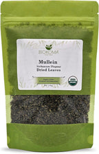 Biokoma Organic Mullein Dried Leaves 50g 1.76oz Verbascum thapsus USDA Organic Herbal Tea Lung Detox Respiratory Support Immunity Resealable Pouch Pure Caffeine-Free No Preservatives No GMO Kosher