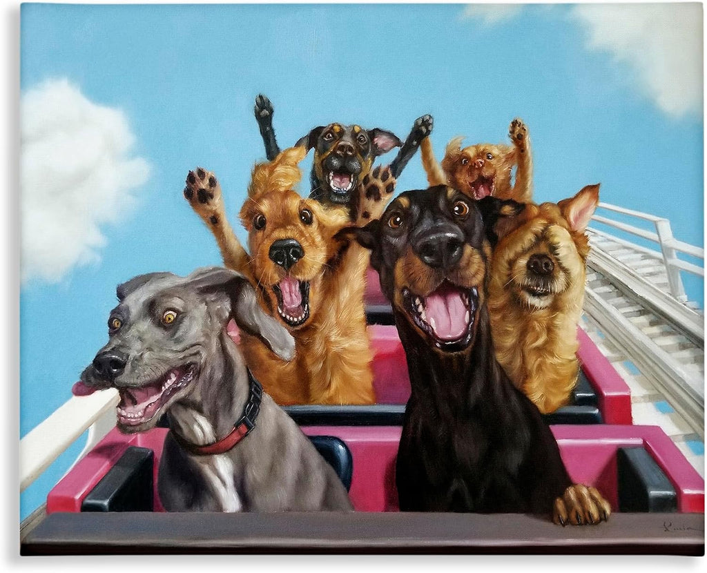 Stupell Industries Dogs Riding Roller Coaster Funny Amusement Park 16x20, Gallery Wrapped Canvas