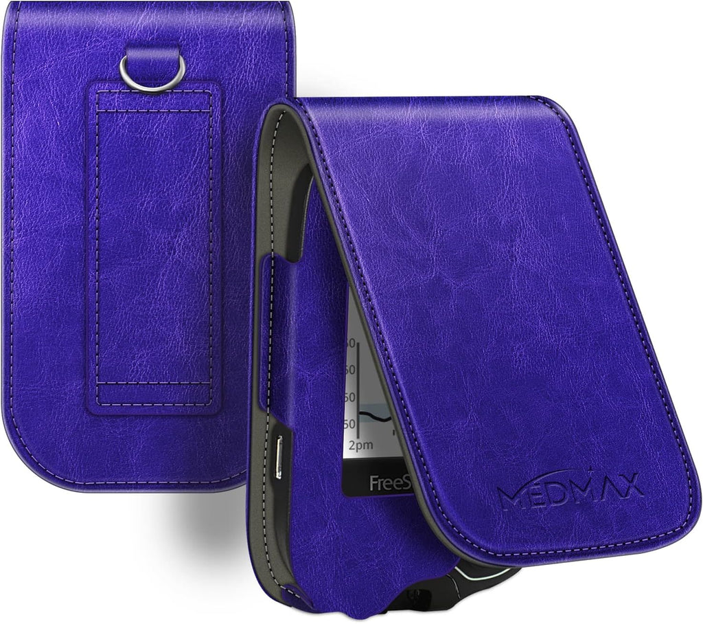 MEDMAX PU Leather Protective Case for Freestyle Libre 3 2 / Libre Reader, Lightweight Shockproof Diabetic Storage Carrying Case with Carabiner Clip and Handle (Purple)