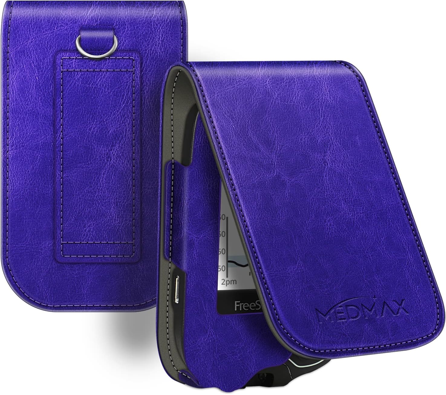 PU Leather Protective Case for Freestyle Libre 3 2 / Libre Reader, Lightweight Shockproof Diabetic Storage Carrying Case with Carabiner Clip and Handle (Purple)