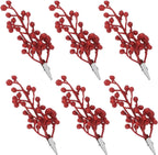 ABOOFAN 6pcs Glitter Artificial Berry Stems for Christmas Decorations Festive Xmas Tree Ornaments Easy to Install Holiday Decor for Weddings and Parties