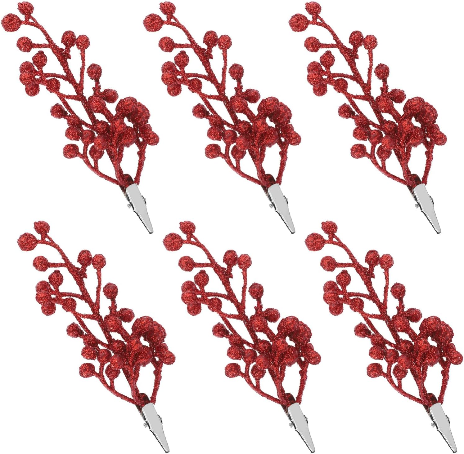ABOOFAN 6pcs Glitter Artificial Berry Stems for Christmas Decorations Festive Xmas Tree Ornaments Easy to Install Holiday Decor for Weddings and Parties