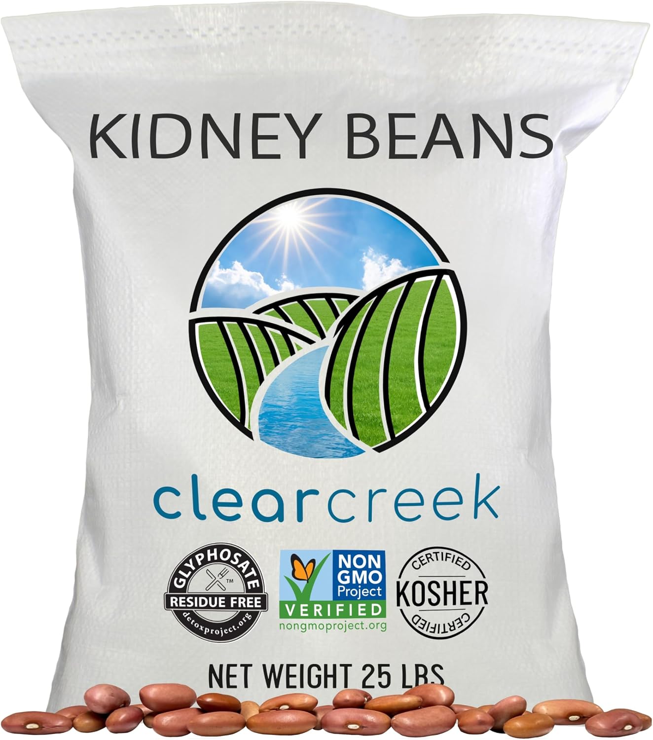 CLEAR CREEK Certified Glyphosate Residue Free Kidney Beans Grown in Washington | 25 lbs | Non-GMO | Kosher | Vegan | Non-Irradiated