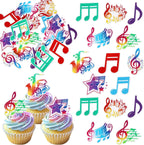 60 Pack Edible Music Notes Cupcake Toppers Wafer Paper Saxophone Cupcake Picks Vinyl Record Cake Decorations for Retro Rock and Roll Music Theme Baby Shower Birthday Party Supplies