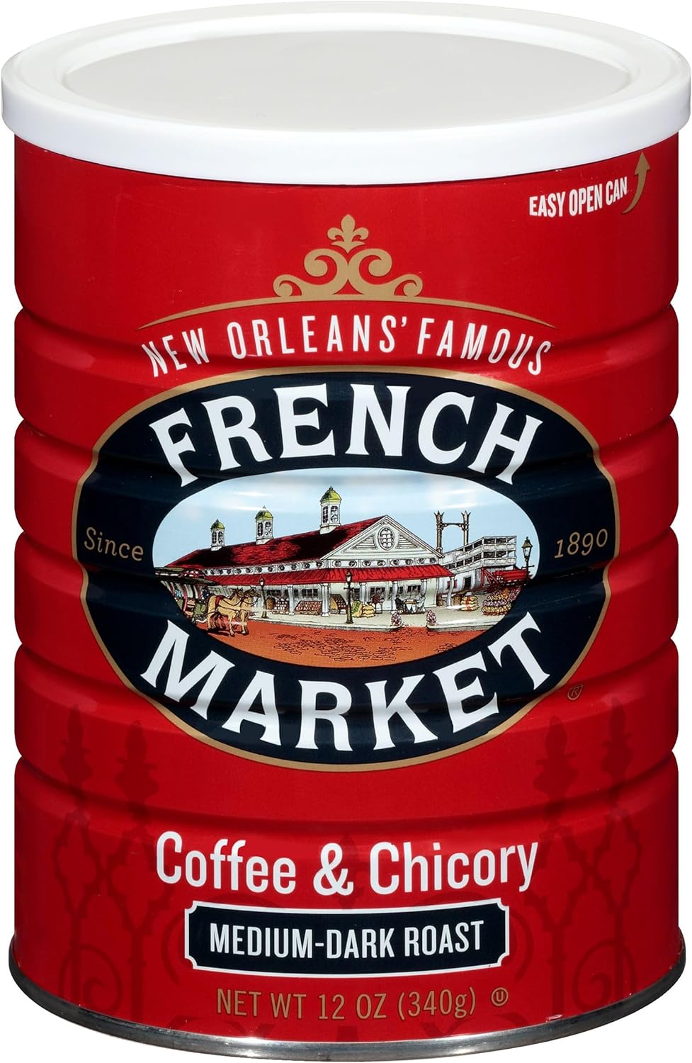 French Market Coffee & Chicory Medium-Dark Roast Ground Coffee, 12oz Can (Pack of 3)