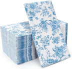 100 Pack Blue Floral Guest Hand Towels Disposable for Bathroom, Blue Floral Paper Napkins Decorative Spring Flowers Napkins for Bathroom Toilet Powder Room Holiday Wedding Bridal Shower