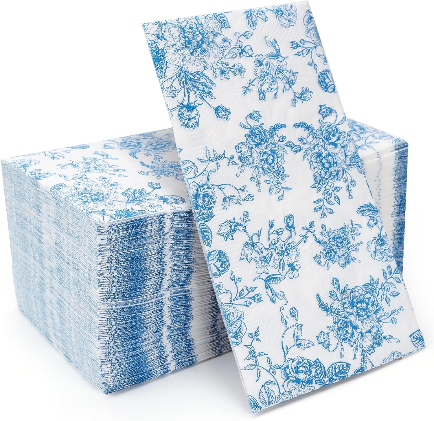 100 Pack Blue Floral Guest Hand Towels Disposable for Bathroom, Blue Floral Paper Napkins Decorative Spring Flowers Napkins for Bathroom Toilet Powder Room Holiday Wedding Bridal Shower