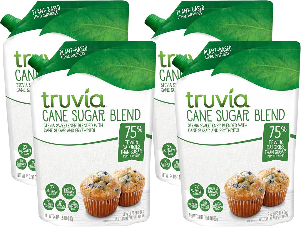 Truvia Cane Sugar Blend, Natural Stevia Sweetener and Cane Sugar, 24 oz (Pack of 4)