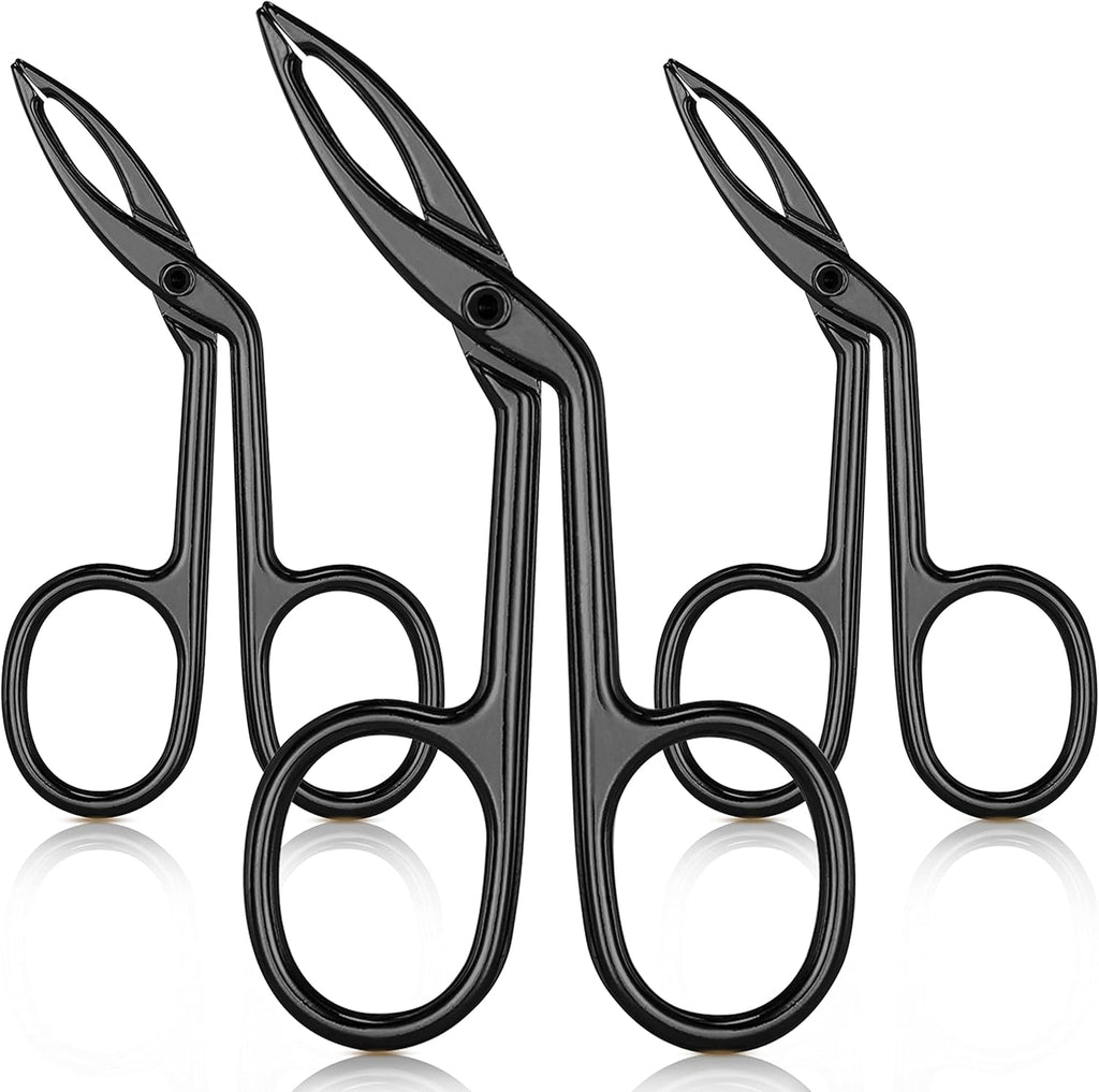 Hicarer 3 Pcs Eyebrow Scissor Tweezers with Handle Flat Straight Tip Facial Hair Eyebrow Tweezer for Women Precision Stainless Steel Brow Remover Slanted Nose Wig Plucker for Women Men(black)