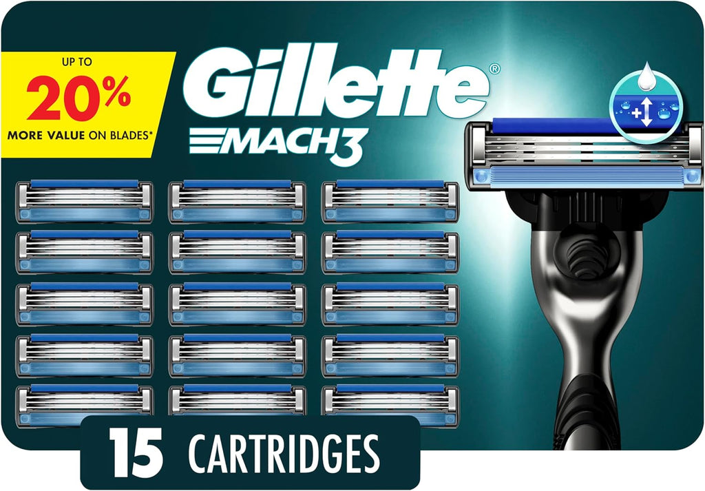 Gillette Mach3 Razor Blades for Men, 3-Blade Razor Refills, 15 Count