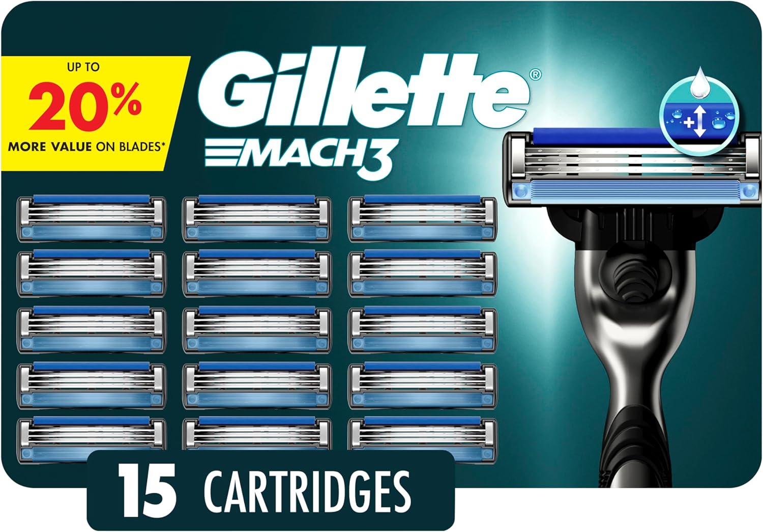 Gillette Mach3 Razor Blades for Men, 3-Blade Razor Refills, 15 Count