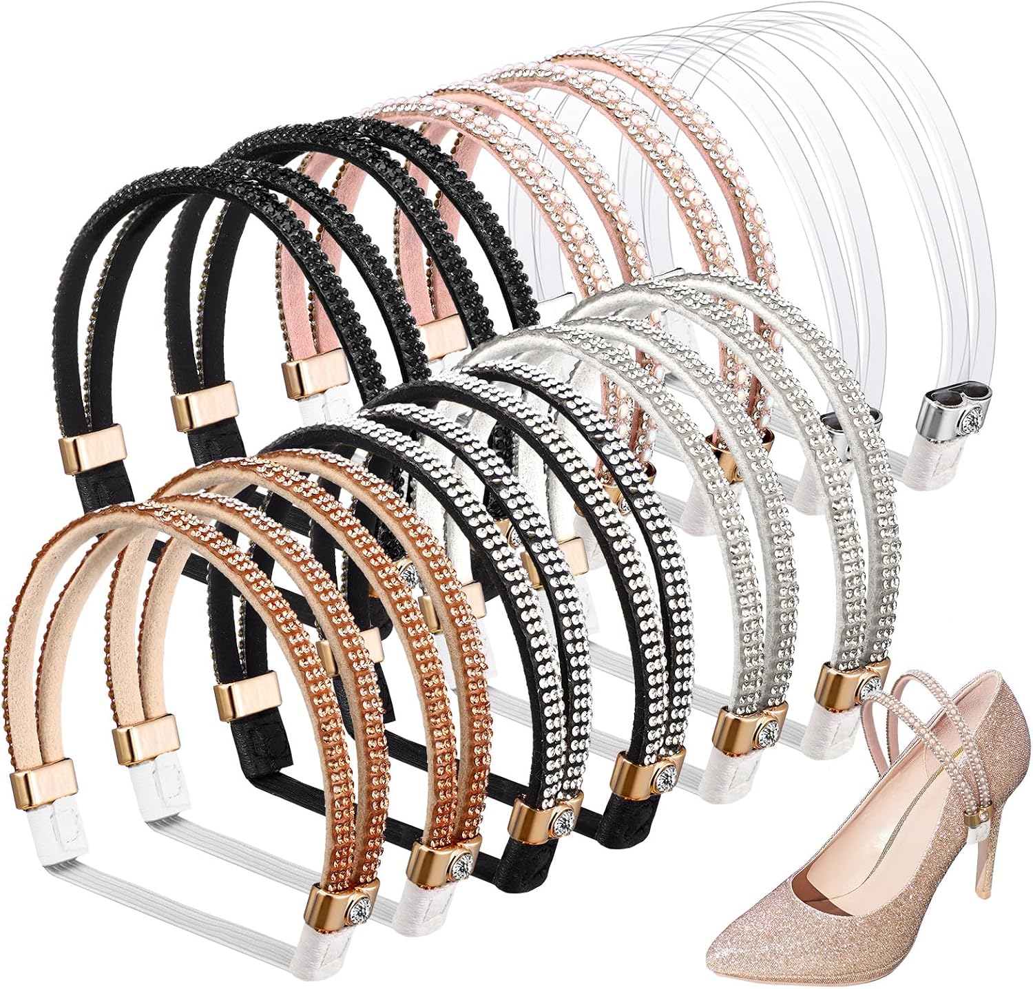 Cozypower 6 Pairs Elastic High Heels Shoe Straps Detachable Shoe Belt for Anti-loose Straps for High Heels Sandals Slippers