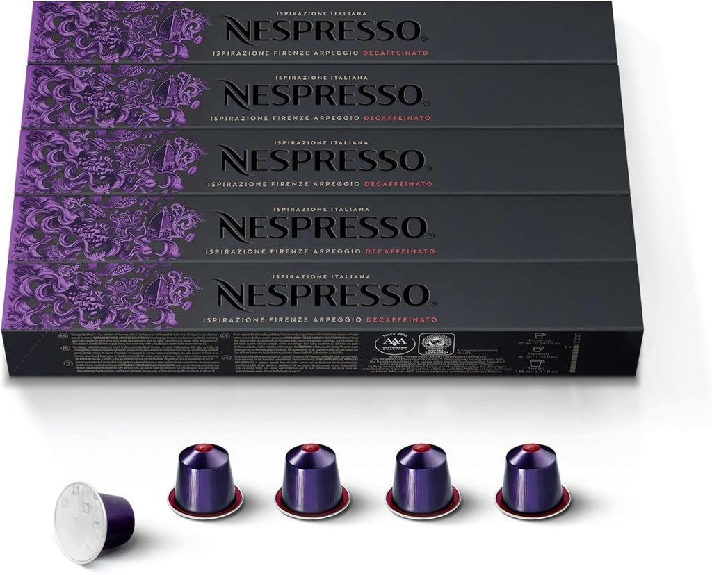 Nespresso Capsules Original Line, Arpeggio Decaffeinato, Dark Roast Coffee, 50-Count Coffee Pods
