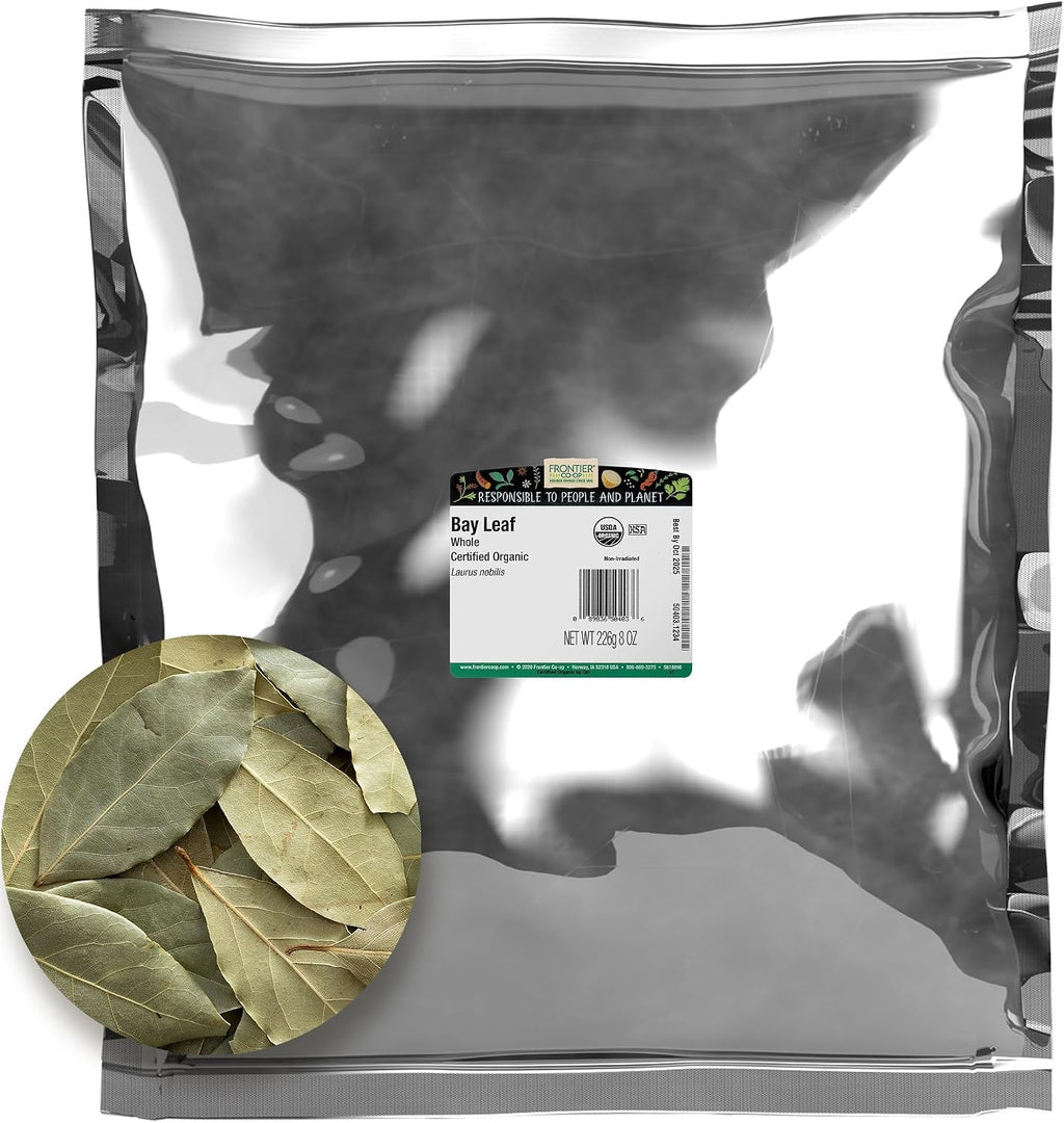 Frontier Co-op Organic Dried Bay Leaves, 8 oz, Bulk Bag - Whole Herb for Soups, Stews, Sauces, and Meats