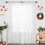 Christmas Sheer Curtains for Living Room, Luxury Snowflake Silver Foil Print Sheer Curtains, Rod Pocket Window Drapes Decorations for Bedroom and Home Decor, 2 Panels White 52W x 84L
