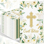 100PCS White Floral Religious Paper Napkins 3 Ply Blessed Cross Disposable Hand Towels for Bathroom Decorative Eucalyptus Guest Napkins for Wedding First Communion Religious Party Supplies