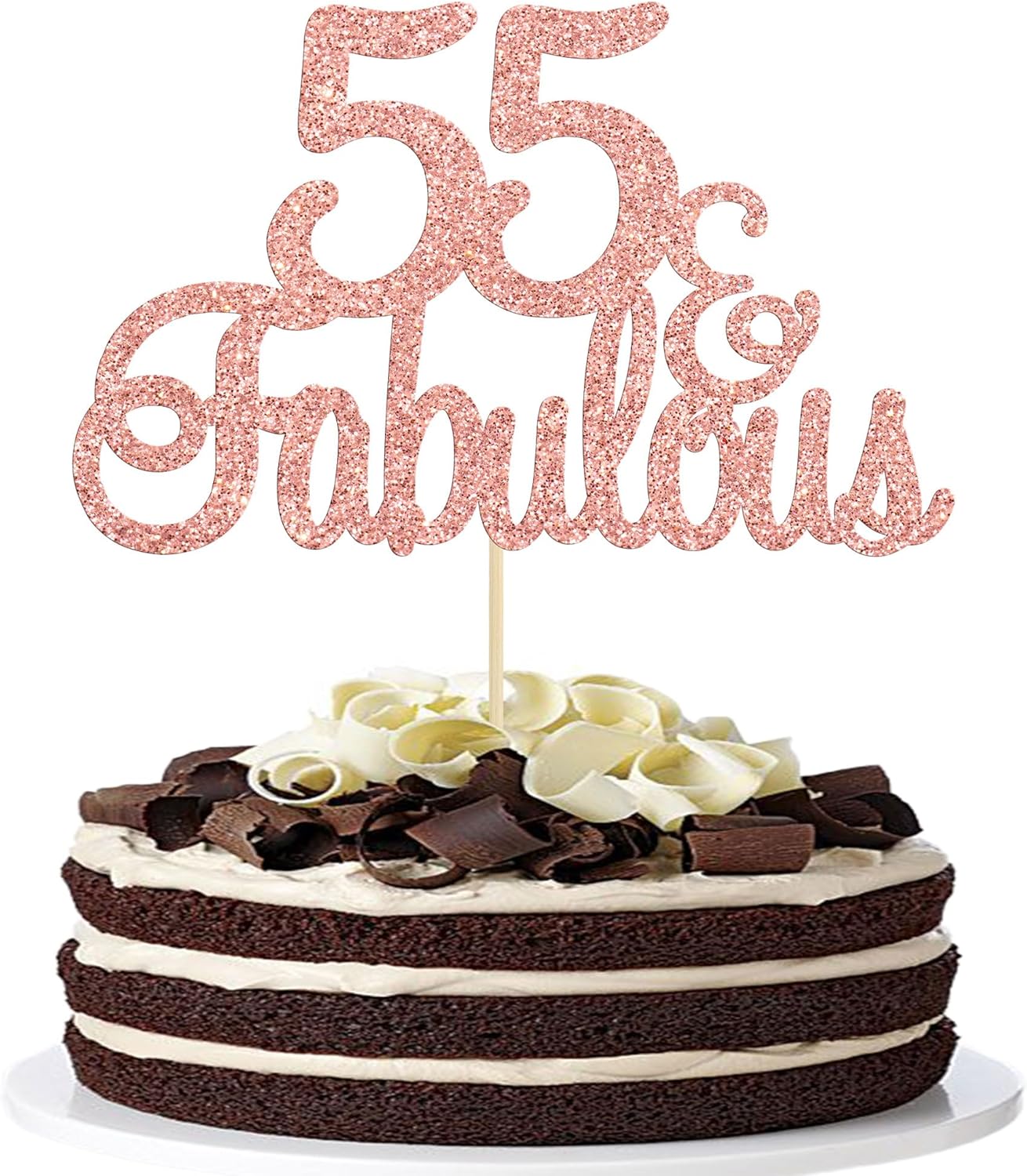 Gyufise 1Pcs 55 & Fabulous Cake Topper Rose Gold Glitter Fifty Five and Fabulous Cake Toppers Happy 55th Birthday Cake Pick for 55th Wedding Anniversary Birthday Party Cake Decorations Supplies