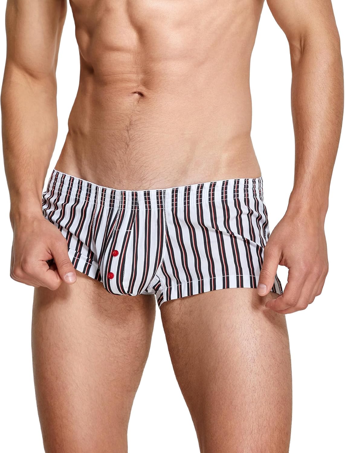 SEAUR Men's Cotton Low Rise Boxer Shorts Plaid Stripe Printed Underwear Pouch Trunks Comfortable Pajamas Shorts