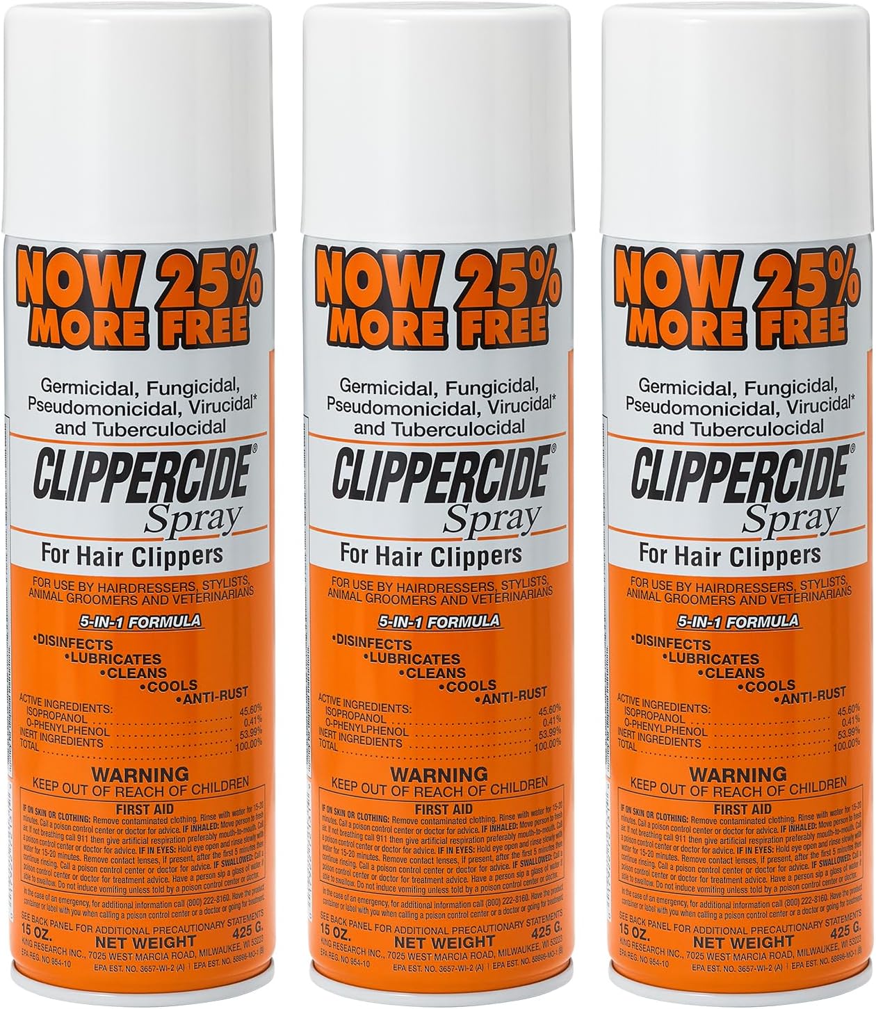 CLIPPERCIDE 5-in-1 Clipper Disinfectant Spray 15oz, 3 Pack | Cleans, Lubricates, Cools, Prevents Rust & Disinfects | Professional Clipper Spray for Barbers, Stylists & Pet Groomers | Made by BARBICIDE