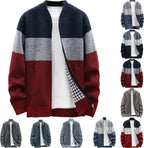 Men's Cardigan Sweaters Knitted Full Zip Collared Regular Fit Jacket Casual Color Block Baggy Winter Warm Coat