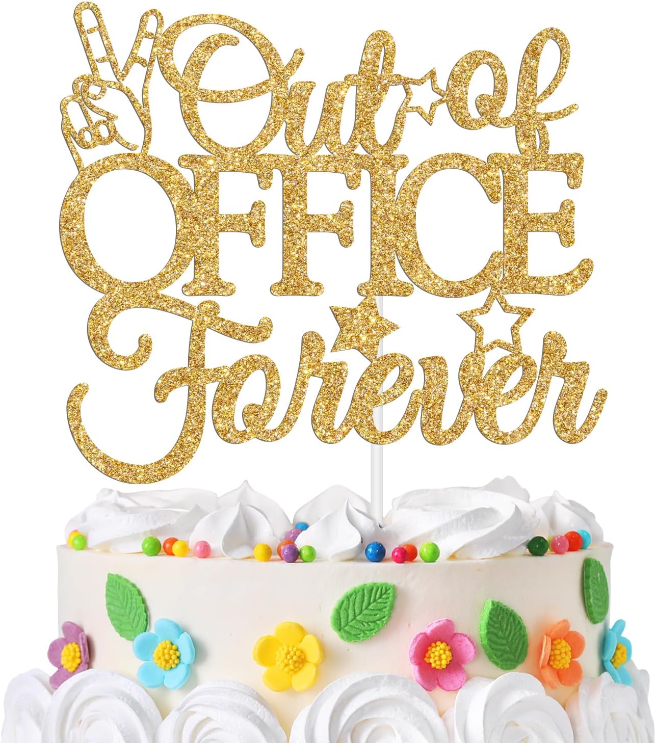 Happy Retirement Cake Topper, I'm Retired Cake Decor, Peace Out of Office Forever, Funny Retirement Party Decorations Gold Glitter