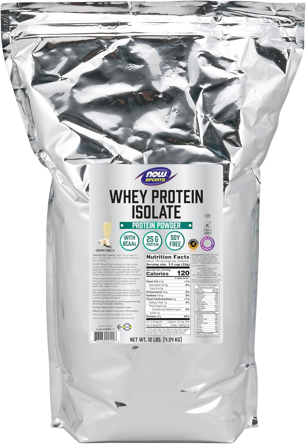 NOW Foods Sports Nutrition, Whey Protein Isolate, 25 g With BCAAs, Creamy Vanilla Powder, 10-Pound