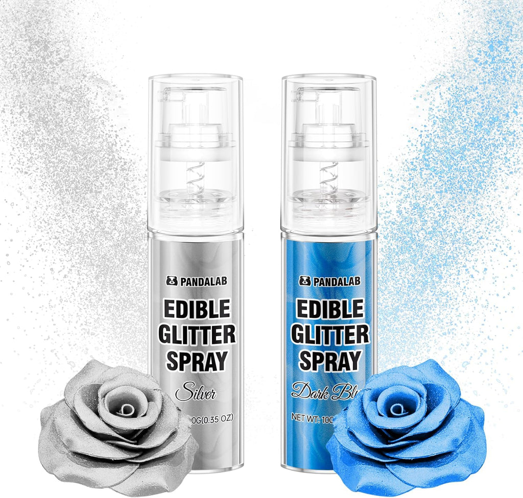 Edible Glitter Spray – Pandalab 10g / Bottle Silver & Blue Food Grade Drink Shimmer Powder Luster Dust Spray for Cakes, Cocktails, Chocolate, Candy & Dessert Decoration