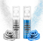Edible Glitter Spray – Pandalab 10g / Bottle Silver & Blue Food Grade Drink Shimmer Powder Luster Dust Spray for Cakes, Cocktails, Chocolate, Candy & Dessert Decoration