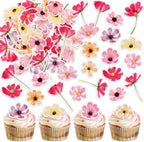 Edible Daisy Flowers Cake Toppers 52pcs – Yellow, Pink & White Wildflower Wafer Paper Cupcake Decorations for Wedding, Birthday, and Themed Cakes –Edible Floral Decorations for Desserts (Wildflower-A)
