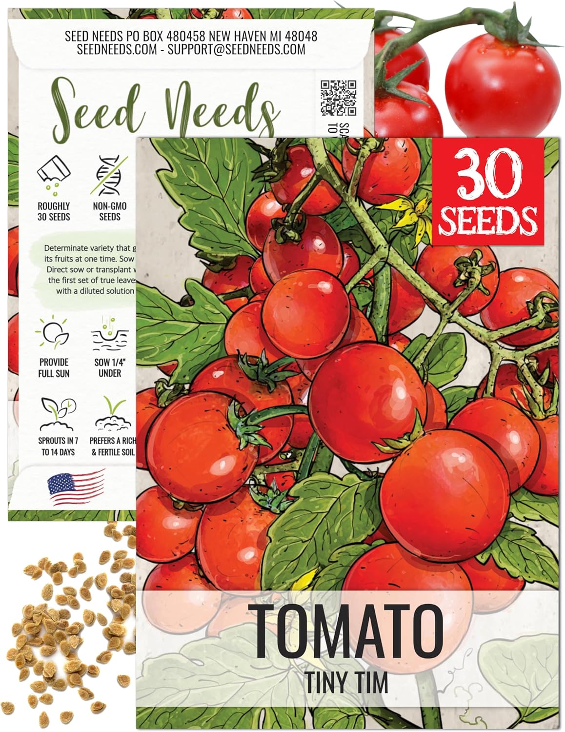 Seed Needs Tiny Tim Tomato Seeds for Planting Dwarf Cherry Tomatoes - Non-GMO Heirloom & Untreated Veggie Seed to Plant a Home Grown Outdoor Vegetable Garden (1 Pack)
