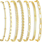 Gokeey 7PCS 14K Gold Plated Bracelets Sets for Women，Dainty Fashion Layered Cuban Link Chain Herringbone Paperclip Chain Bracelets Stack，Trendy Simple Stackable Gold Silver Bracelets Jewelry Gifts