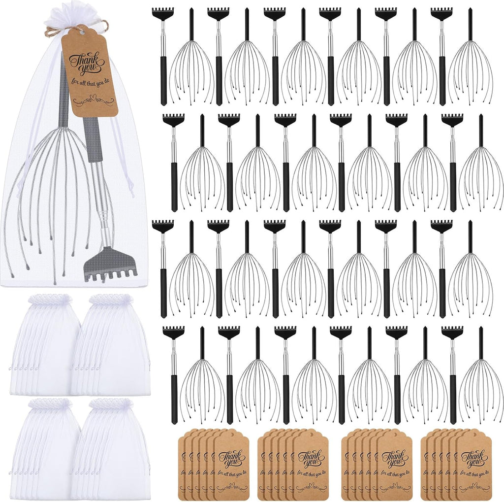 Hoolerry 24 Sets Massage Gifts Head Massager Back Scratcher Fingers Head Scratcher Manual Scalp Massager Valentine's Day for Body Home Office Spa Stress Relief Relaxation Women Men(Black)
