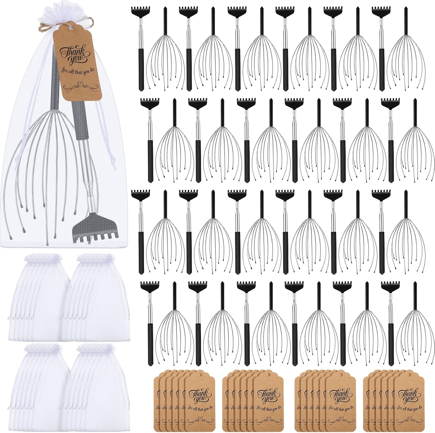 Hoolerry 24 Sets Massage Gifts Head Massager Back Scratcher Fingers Head Scratcher Manual Scalp Massager Valentine's Day for Body Home Office Spa Stress Relief Relaxation Women Men(Black)