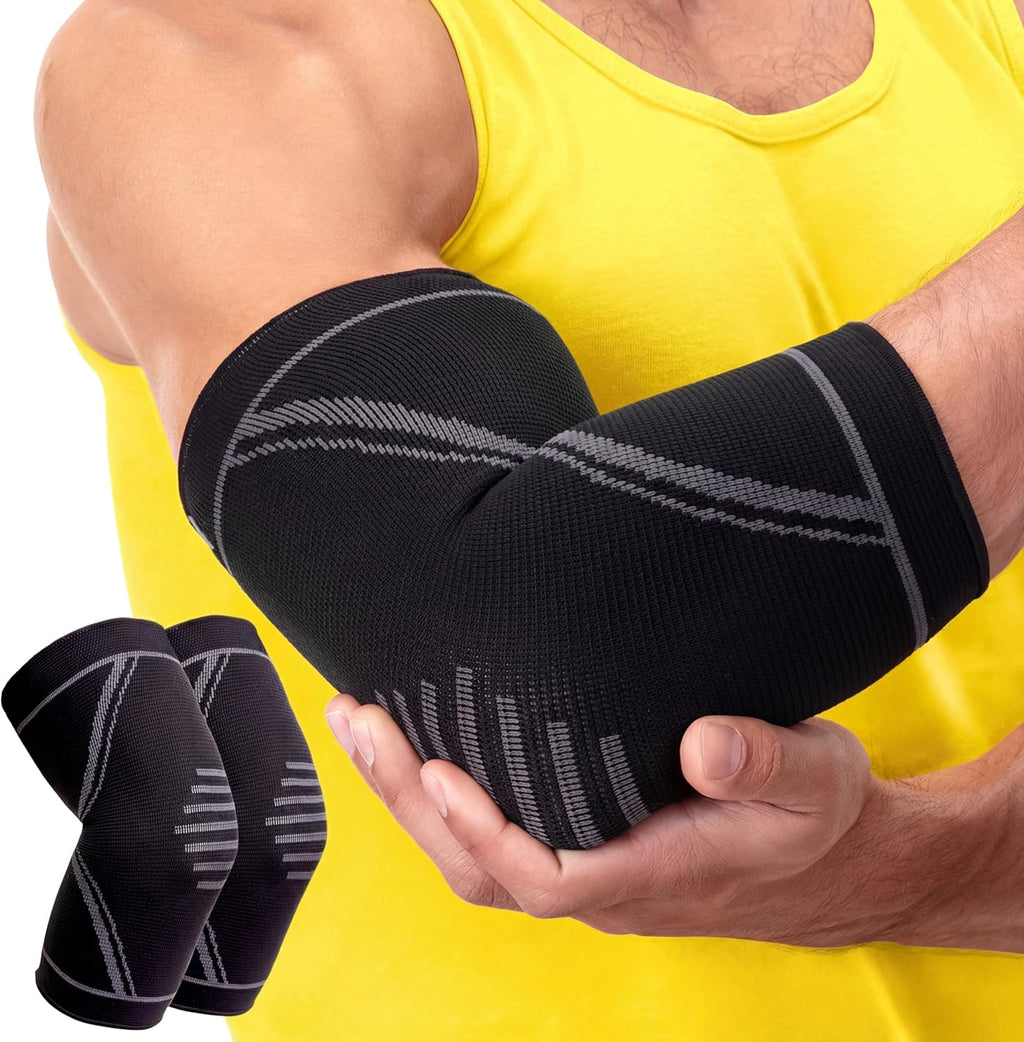 PhysFlex Elbow Brace 2 Pack for Tennis & Golfer's Elbow Pain Relief - Elbow Compression Sleeve for Weightlifting, Workout, Fitness, Arthritis, Bursitis - Tendonitis Elbow Brace for Men & Women
