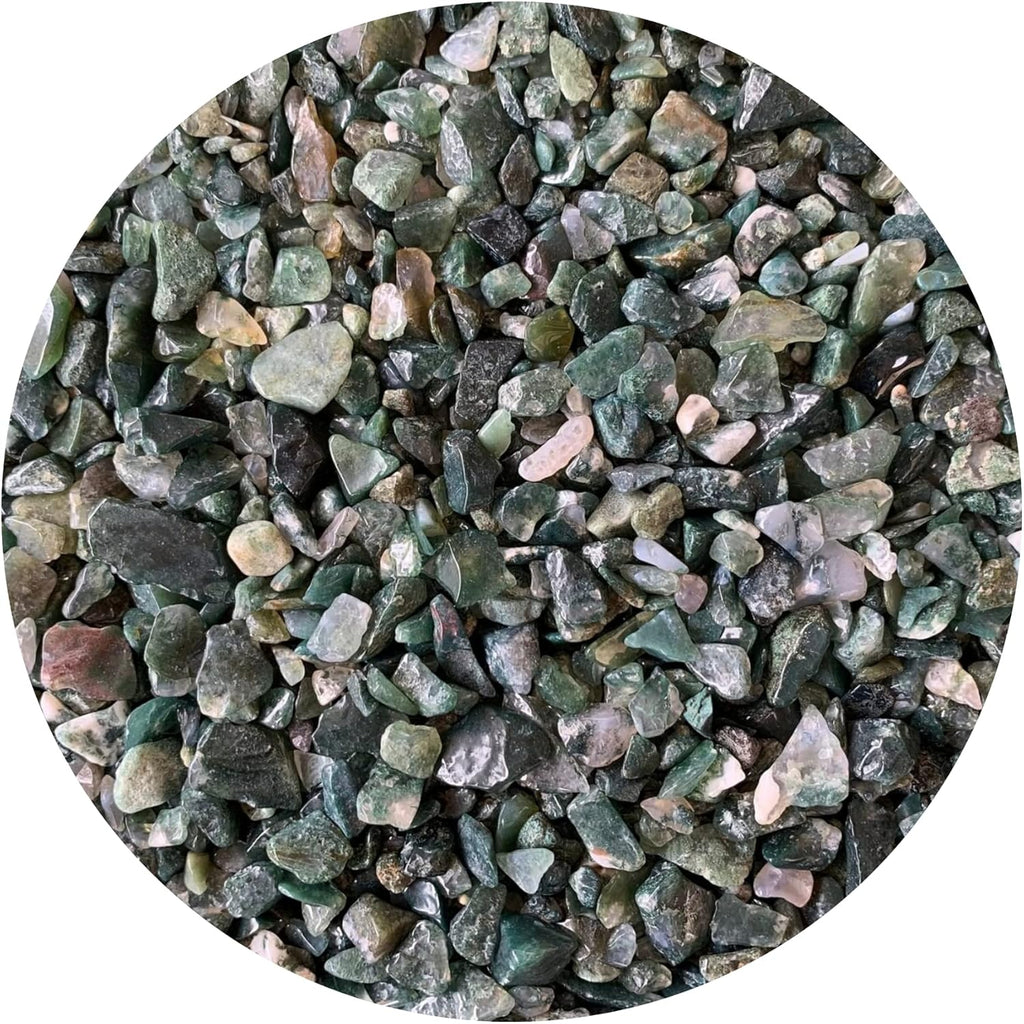 Wholesale Natural Semi Tumbled Moss Agate Gemstone Chips, Morganite Crushed Mini Crystals, Undrilled Crystal Chips (Moss Agate, 1 Pound)