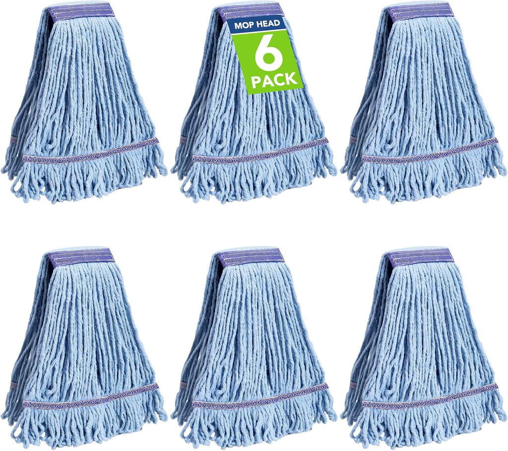 6 Pack Commercial Mop Head Replacement – Heavy Duty Mop Head for General and Floor Cleaning | Industrial Wet Mops | Washable Refill, Reusable, Looped End Mopheads | Hardwood, Concrete