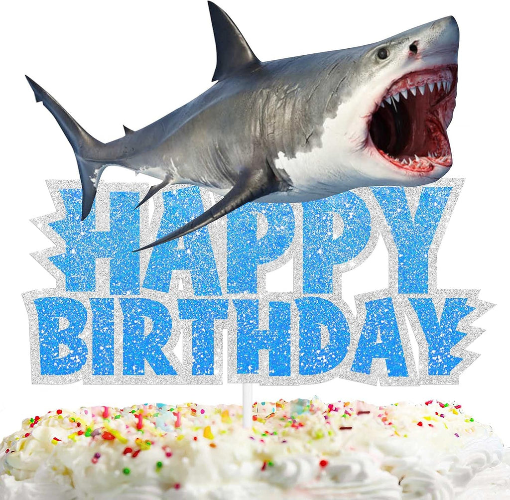 Blue Glitter Sea Creature Topper Cake Orca Shark Theme Decor Supplies Baby Shower Boys Girls Happy Birthday Party Decorations