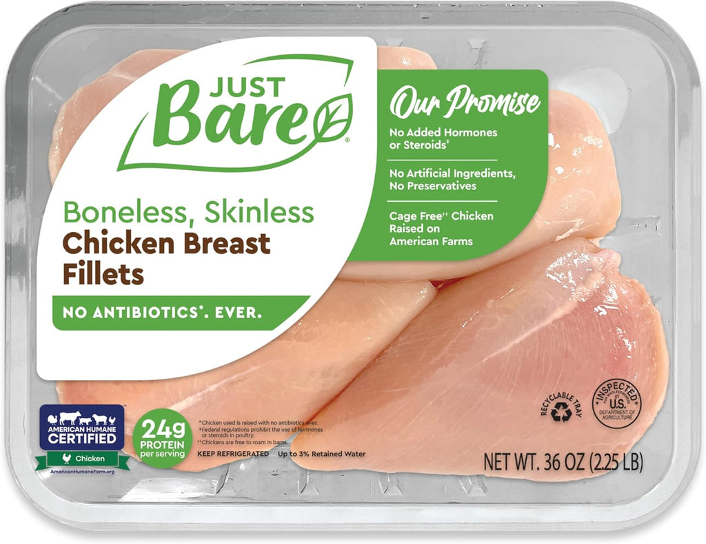 Just Bare® Natural Fresh Chicken Breast Fillets | Family Pack | No Antibiotics Ever | Boneless | Skinless | 2.25 LB