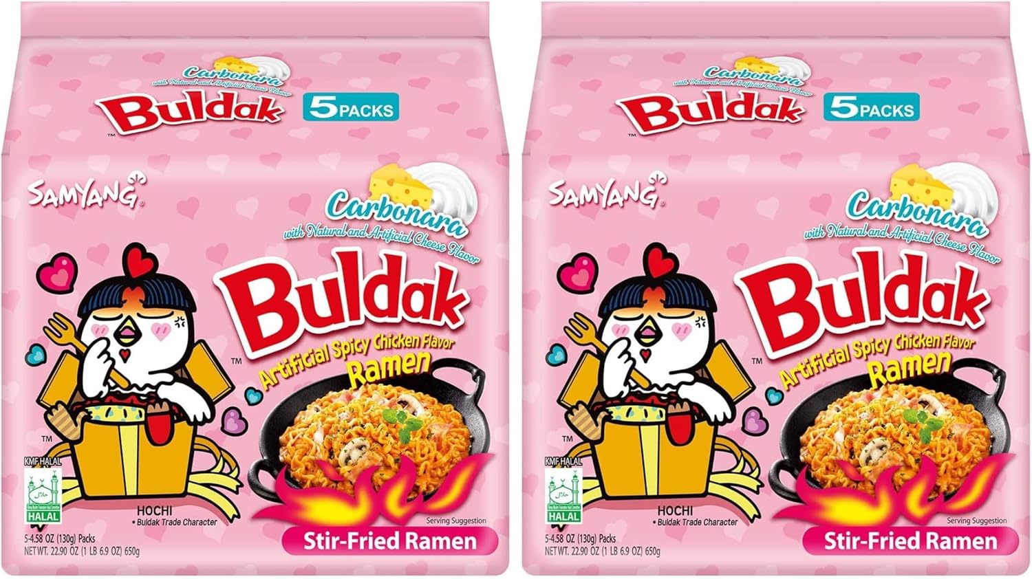 Samyang Buldak Spicy Ramen, Hot Chicken Ramen, Korean Stir-Fried Instant Noodle, Carbonara, 1 Bag (Pack of 10)