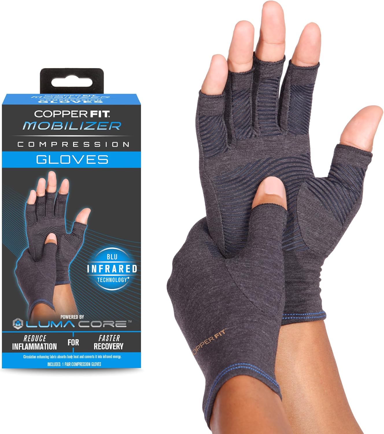 Copper Fit Mobilizer Hand Compression Gloves: Arthritis, Joint Swelling, Tendonitis, Sport - For Men and Women