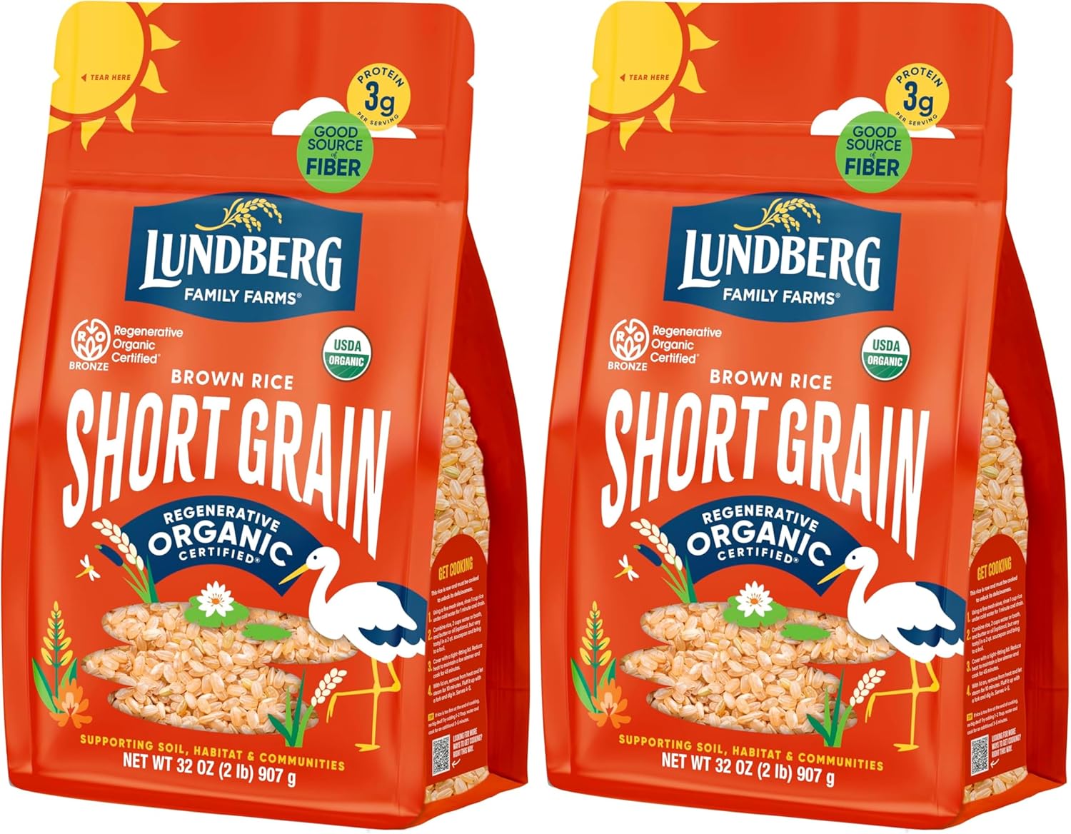 Lundberg Family Farms - Organic Brown Short Grain Rice, Subtle Nutty Aroma, Clings When Cooked, 100% Whole Grain, High Fiber, Pantry Staple, USDA Certified Organic, Gluten-Free, Vegan (32 oz, 2-Pack)