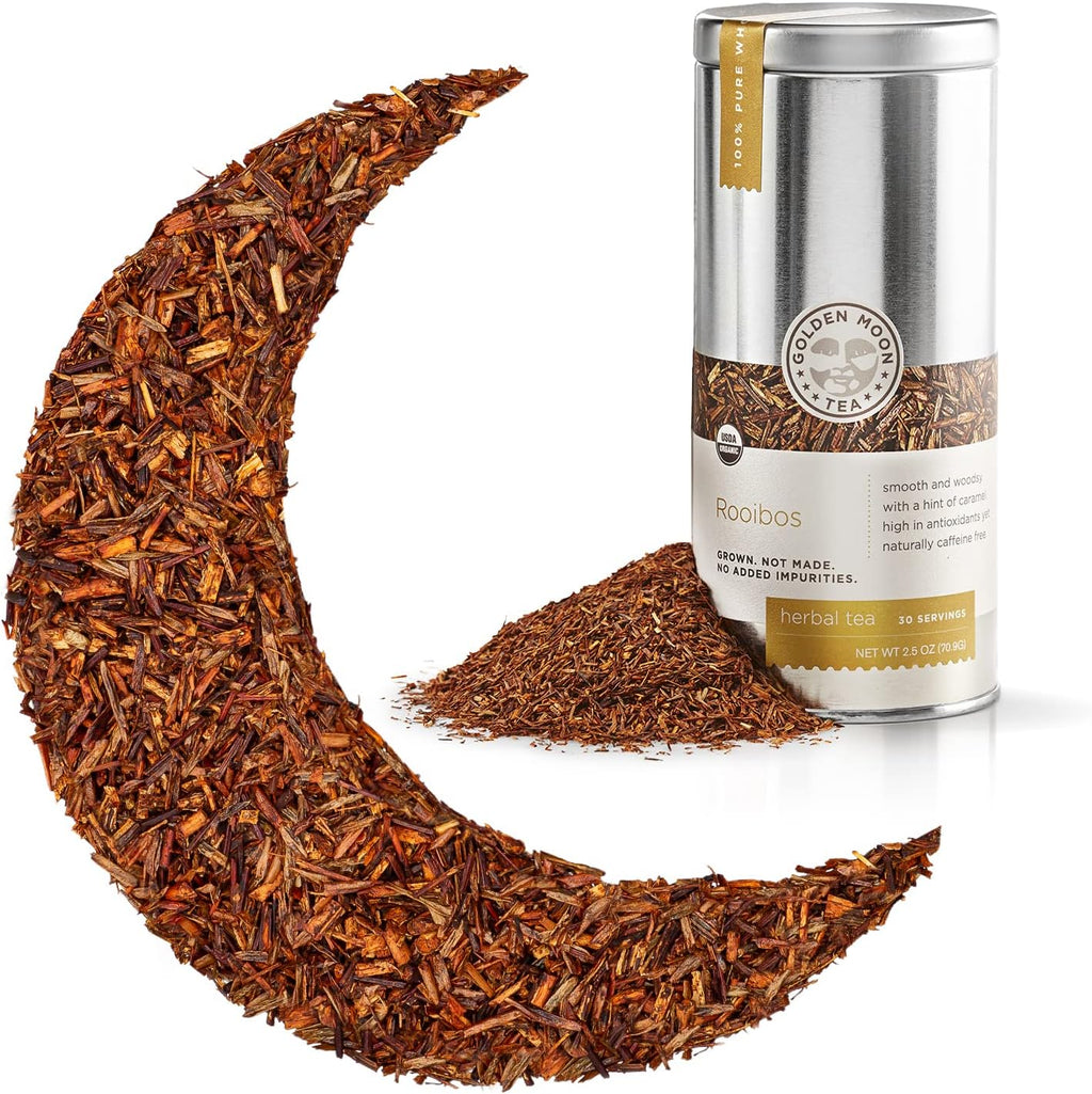 Golden Moon Tea Rooibos Tea - Organic Herbal Tea - Caffeine-Free - Loose, Non-GMO - Travel Tin (30 Servings)
