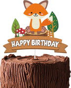 Fox Happy Birthday Cake Topper, Woodland Animal Theme Party Cake Decor, Baby Shower Party Decorations Supplies