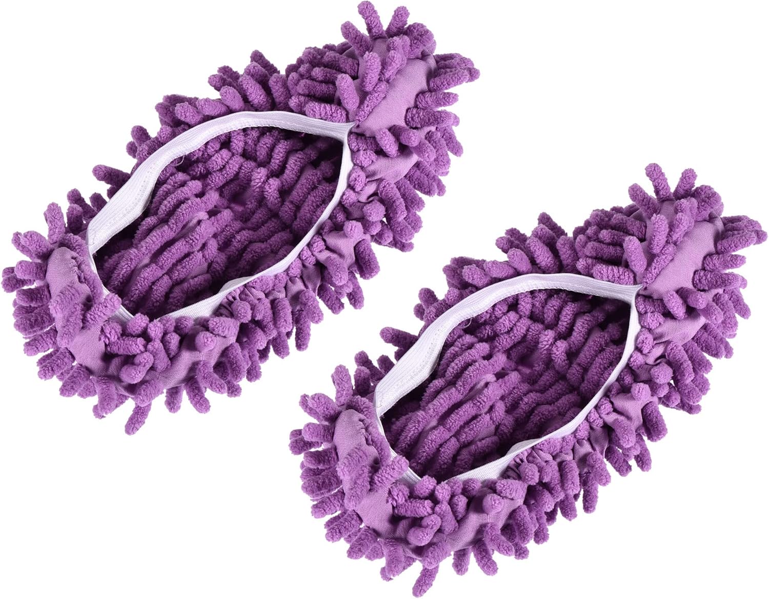 MECCANIXITY Washable Cleaning Shoes Cover Multifunction Chenille Duster Mop Slippers Foot Socks for House Floor, Pack of 2 Purple